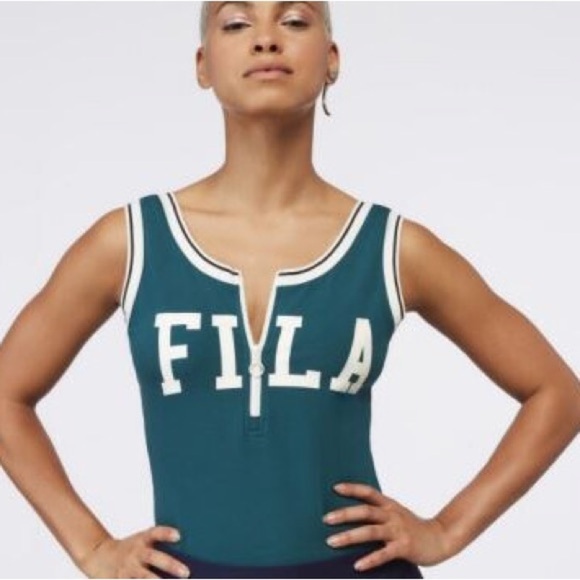 Fila Tops - FILA Women's Teal Zip-Front Bodysuit